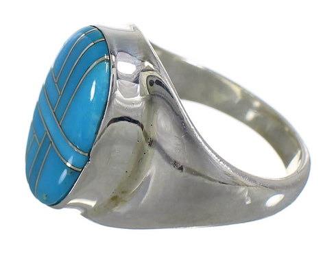 Southwestern Authentic Sterling Silver Turquoise Inlay Ring Size 8-1/2 AX88082